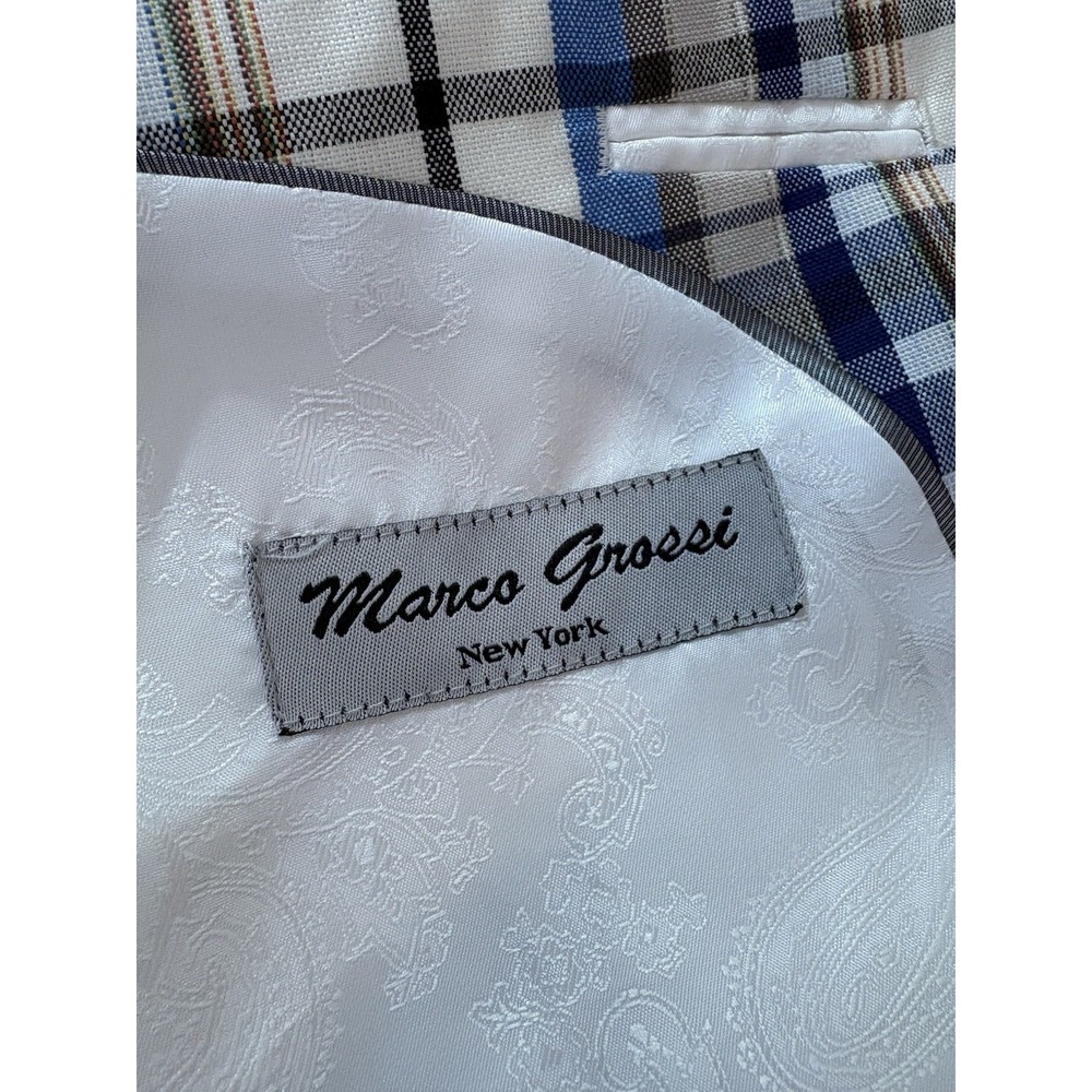 Marco Grossi Mens Blazer Size 48Long Blue Plaid 2-button Closure - Picture 4 of 10